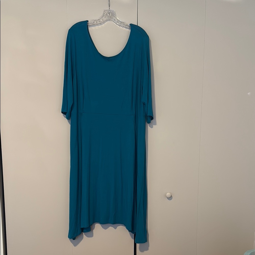 Eileen Fisher Woman Jersey Swing Dress Teal Plus Size 1X